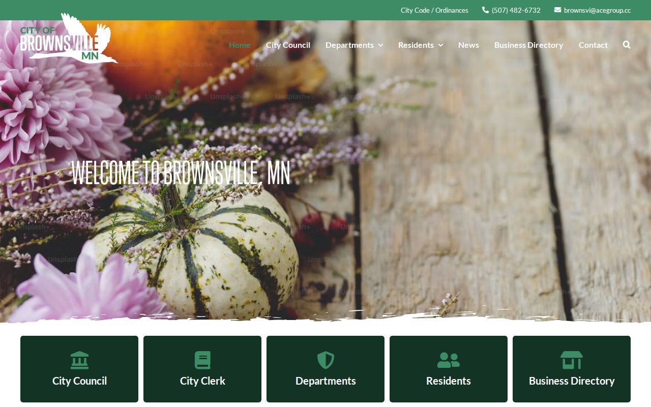 Official City of Brownsville homepage with City Clerk, calendar, and city-code navigation