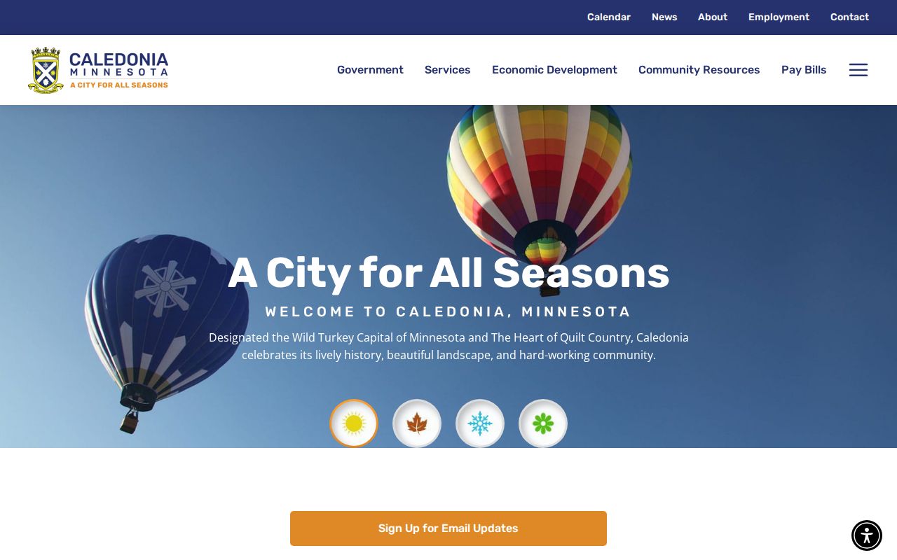 Official City of Caledonia homepage with city-government navigation