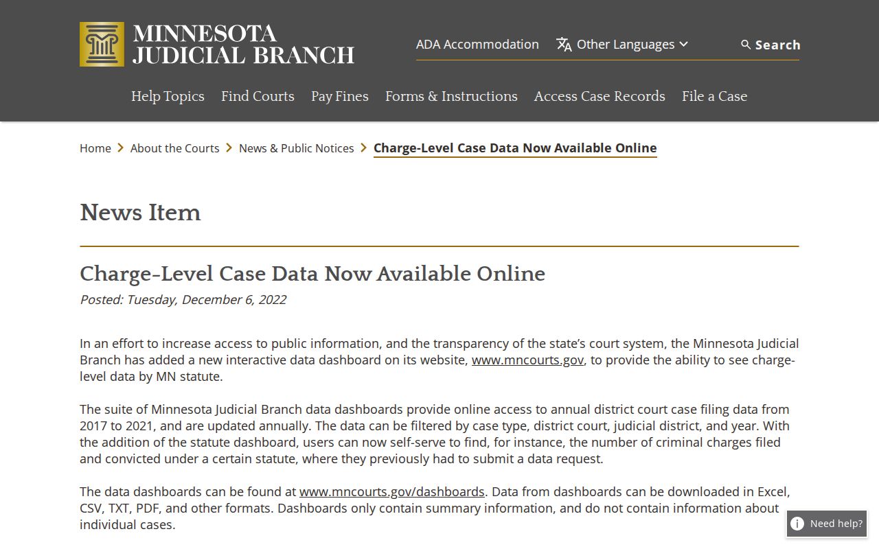 Houston County case search and Minnesota Judicial Branch charge-level data