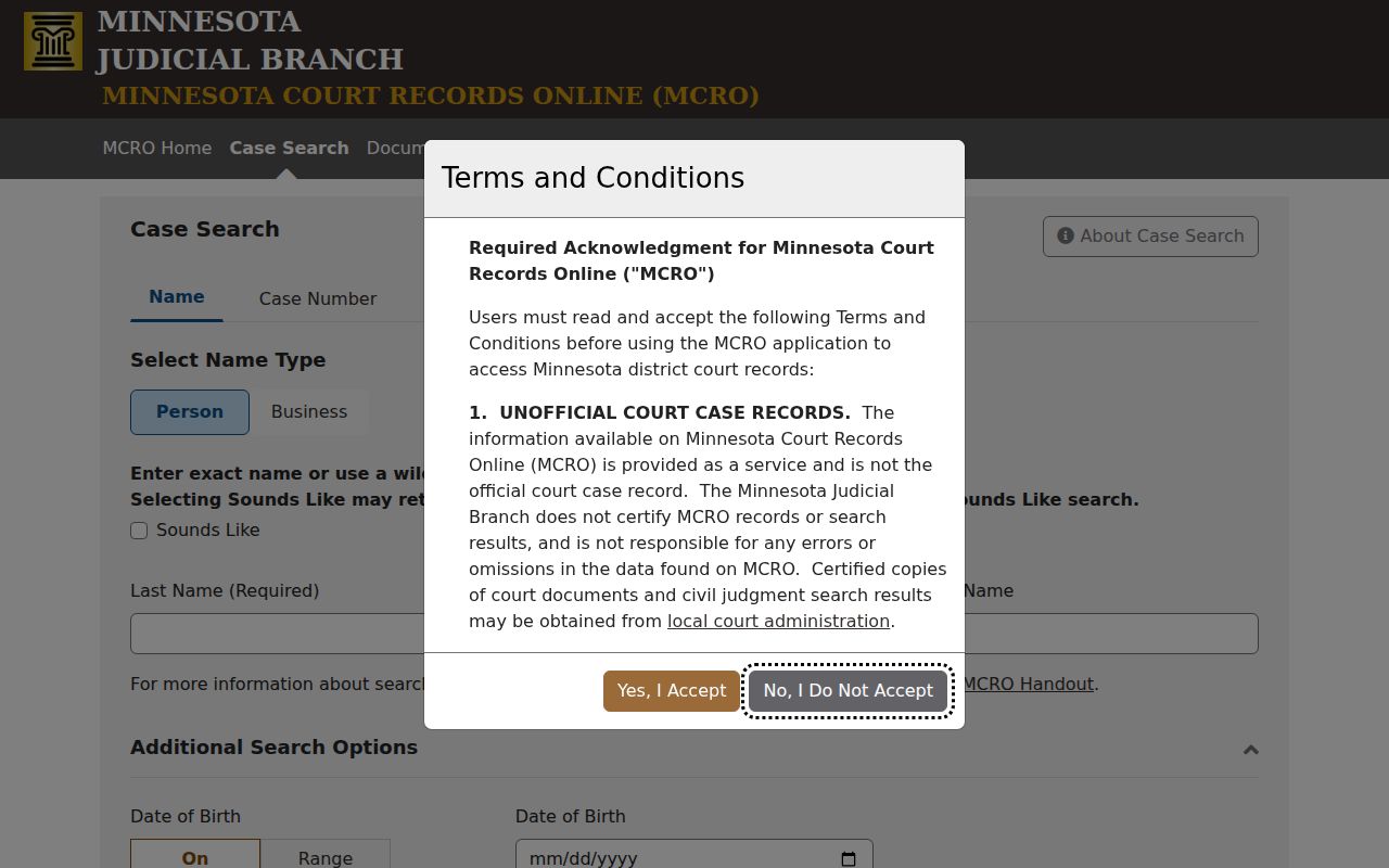 Houston County case lookup in the MCRO Case Search interface