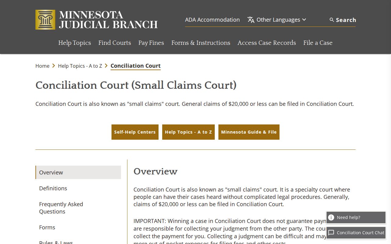 Houston County civil docket Minnesota Conciliation Court information