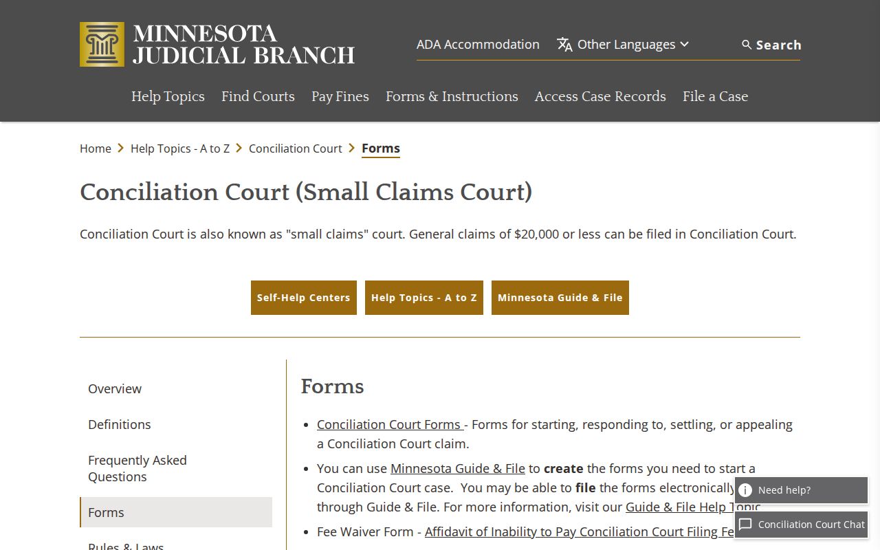 Houston County civil docket Conciliation Court form inventory
