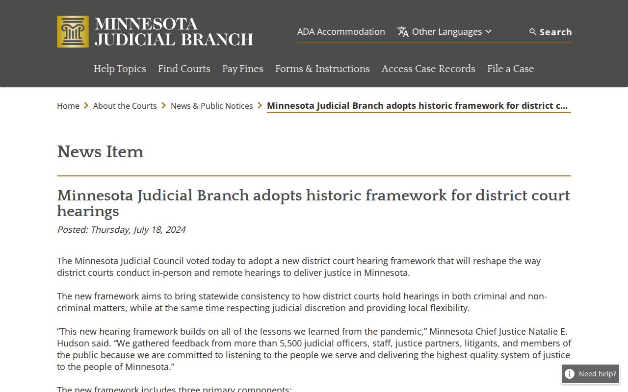 Houston County court dates and Minnesota remote hearing framework