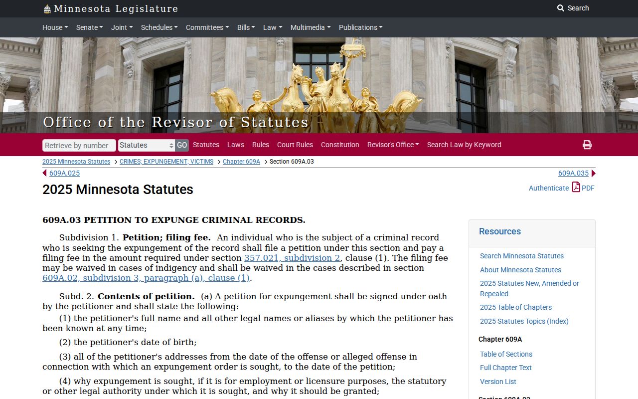 Houston County criminal docket Minnesota expungement statute