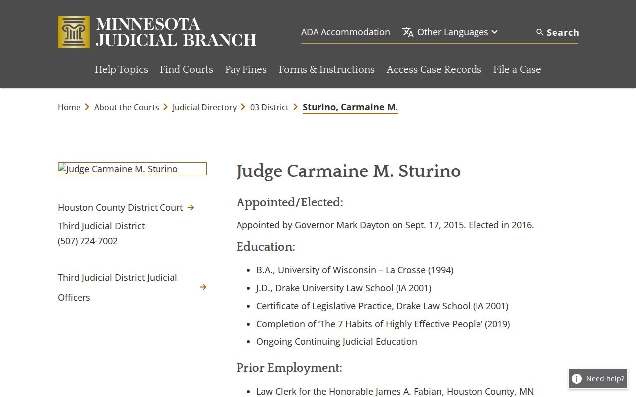 Houston County criminal docket District Court judicial officer information