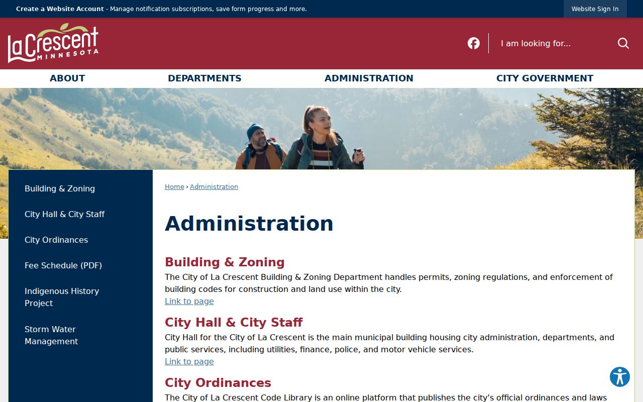 La Crescent administration page with City Hall and City Clerk contact information