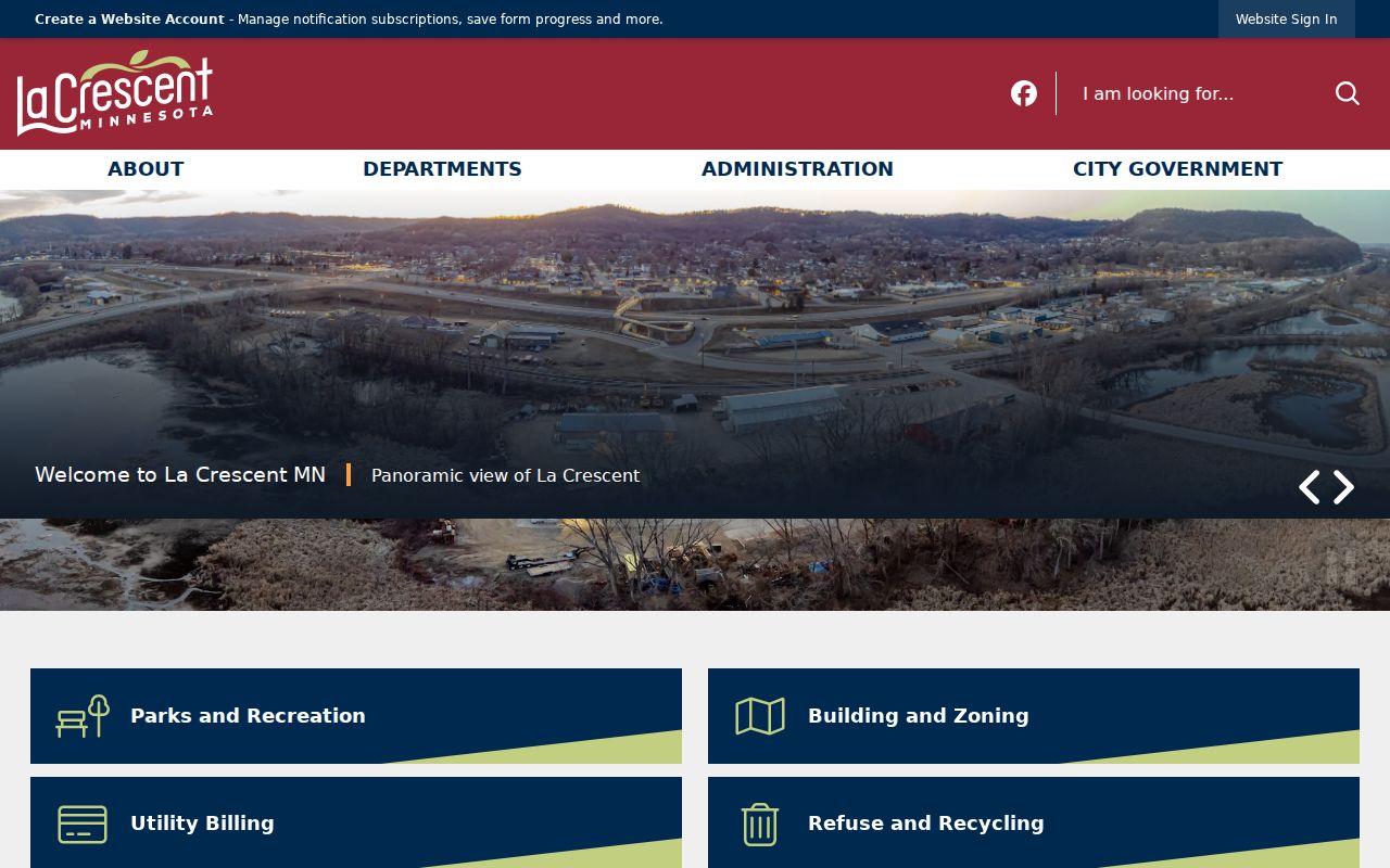 Official City of La Crescent homepage and local government navigation