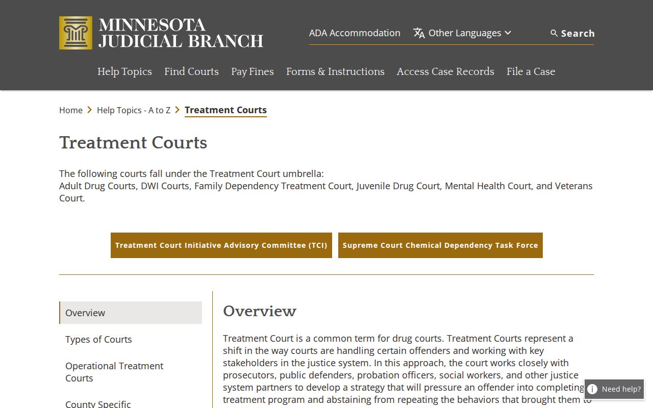 Minnesota Judicial Branch treatment-court information and public access route