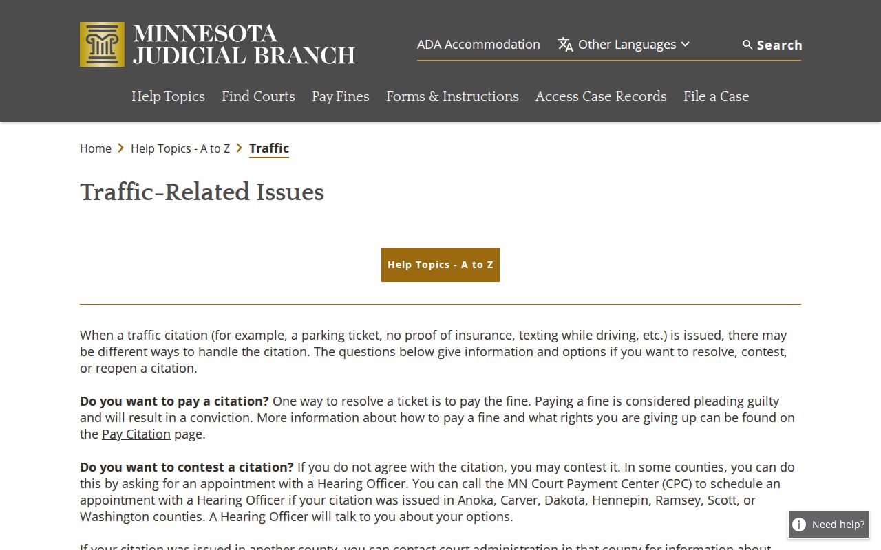 Houston County traffic tickets Minnesota Judicial Branch traffic issue guidance